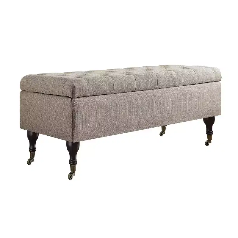 Collette Tufted Storage Bench Linen - Adore Decor: Chic Ottoman, Cushioned Seating, Hinged Lid