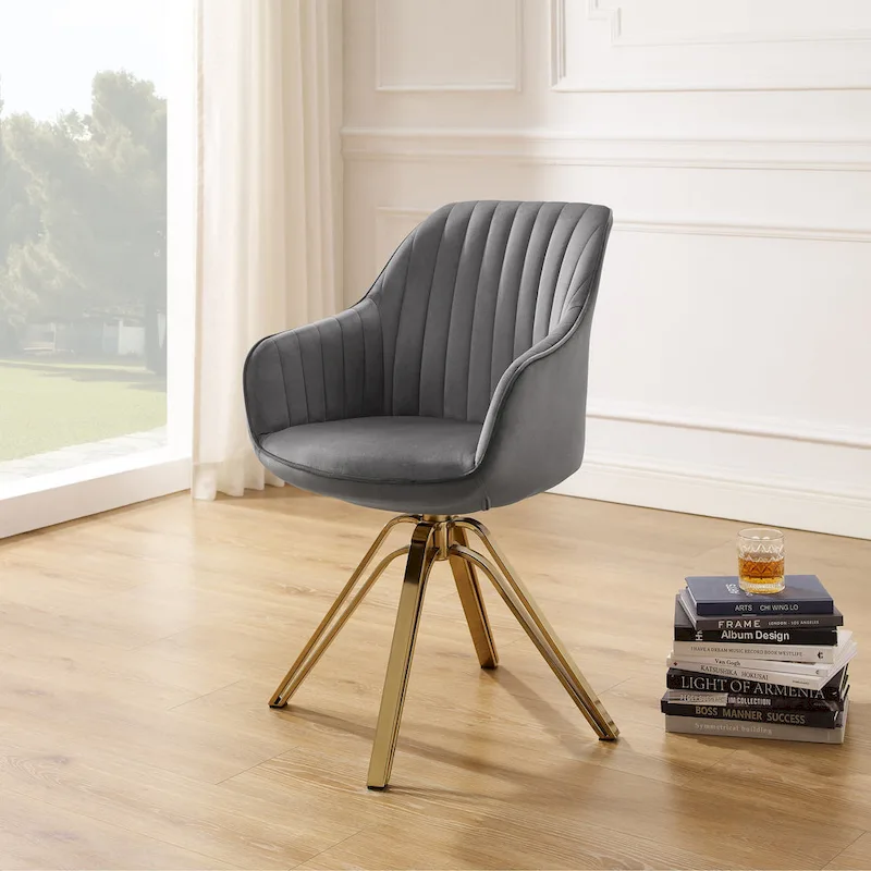Art Leon Modern Velvet Swivel Chair with Golden Finish