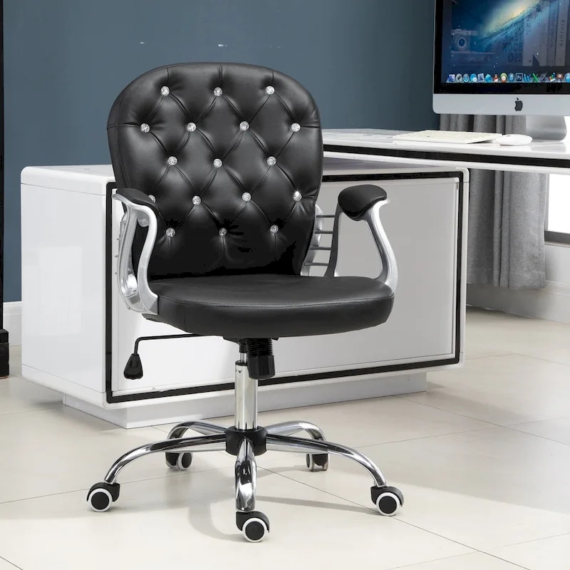 Faux Leather Office Chair with Tufted Backrest and Swivel Wheels