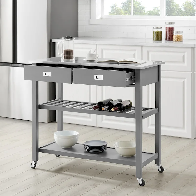 Chloe Stainless Steel Top Kitchen Island/Cart - 37H x 42W x 20D