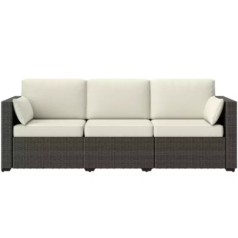 Patio Couch PE Wicker Deep Seating Outdoor Sofa with Removable Cushions, 3 Seater Rattan Sofa, Outdoor Furniture for Balcony, Deck, Garden