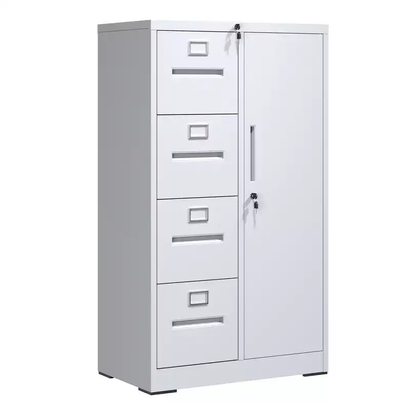VIYET 52 4-Drawer 1-Door Metal Storage Cabinet with Lock - White Vertical Steel Filing Cabinet for Home Office, School & Living Room