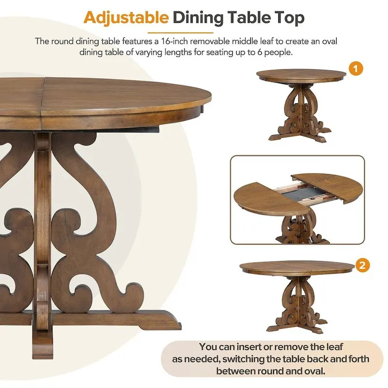 58  Traditional Extendable Dining Table Set with 4 Upholstered Chairs