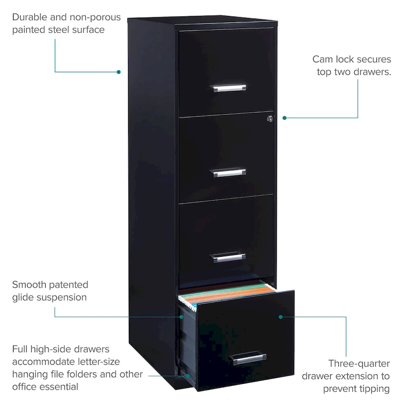 Space Solutions 18-inch Deep 4-drawer Black Metal File Cabinet