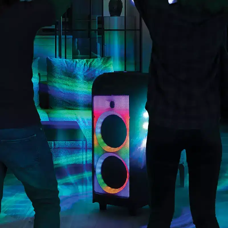 Gemini GPLT Series 360 Portable Bluetooth True Wireless Speaker System with LED Lights, Microphone, and Remote, Black, GPLT-360