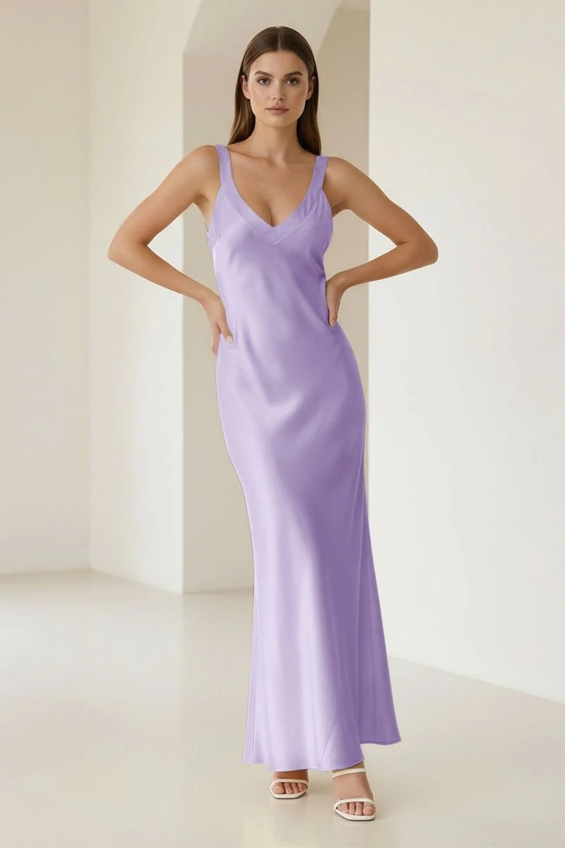 Yellow Mermaid Satin V Neck Long Party Dress