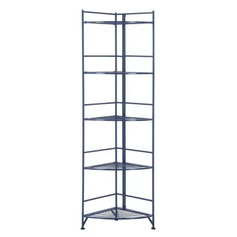 Breighton Home 57.5" Flexi Space 5 Tier Folding Metal Corner Shelf Cobalt Blue