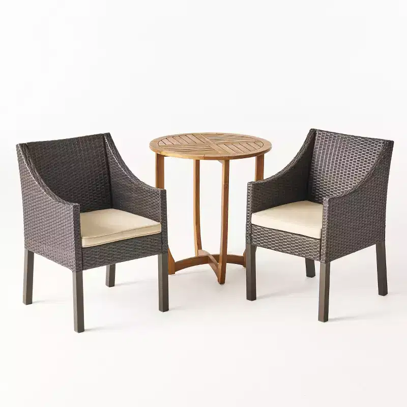 Christopher Knight Home Lorita Outdoor Acacia Wood and Wicker 3 Piece Bistro Set with Cushions
