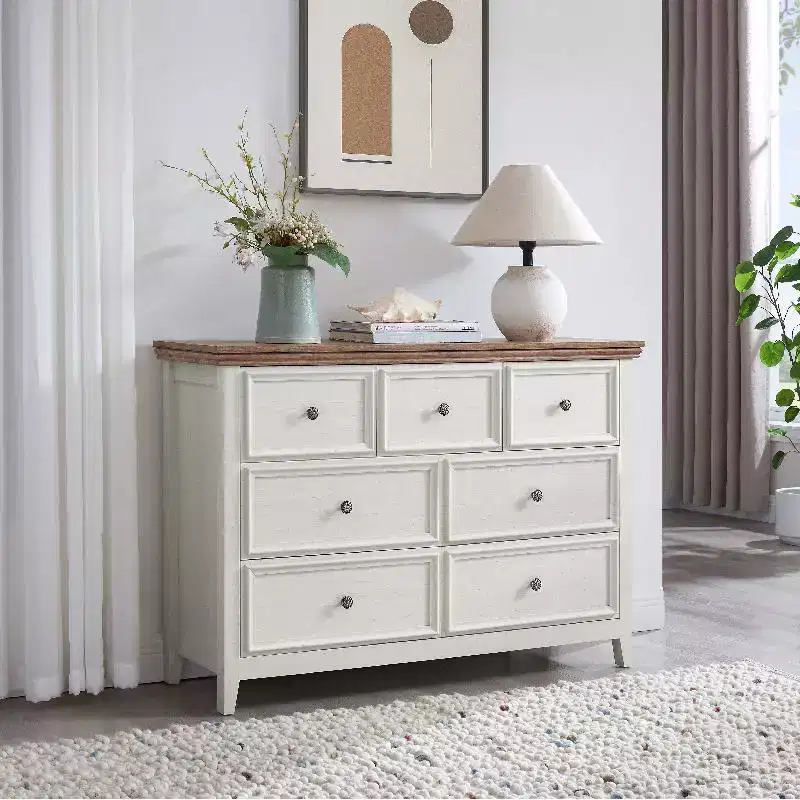 Black Dresser, Modern Dresser for Bedroom, 7 Chest Drawer Nightstand, Large Capacity Wood Cabinet for Bedroom, Living Room, Closets, Hallway