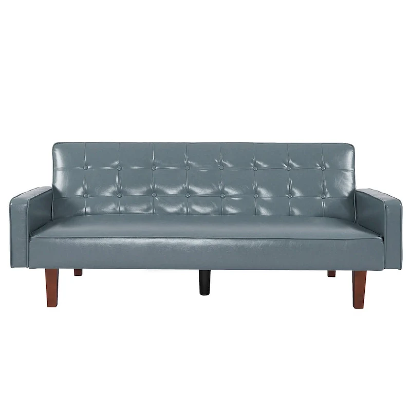 74.4 L Faux Leather Full Handcrafted Button Tufted Sofa 3-Seat, Convertible Sleeper Couch Adjustable Backrest