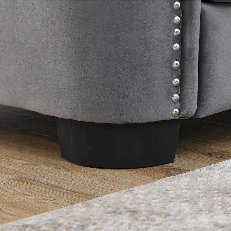 Grey 77 Modern Velvet 3-Seater Sofa with Tufted Backrests and Nailhead Trim