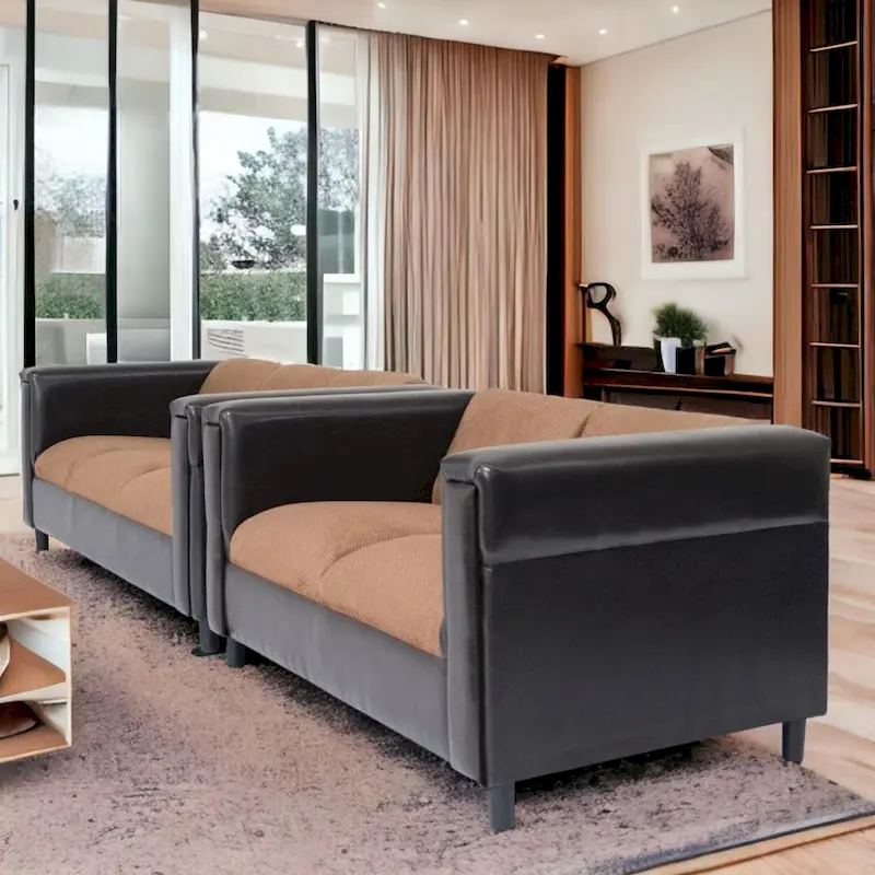 Coast to Coast Sofas Mid Century Modern Loveseat and Sofa Set Faux Leather Solid Wood Frame Upholstered