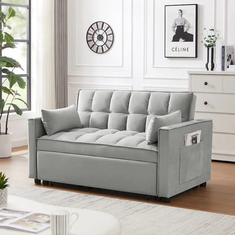 Modern Velvet Loveseat Futon Sofa Couch Pullout Bed,Small Love Seat