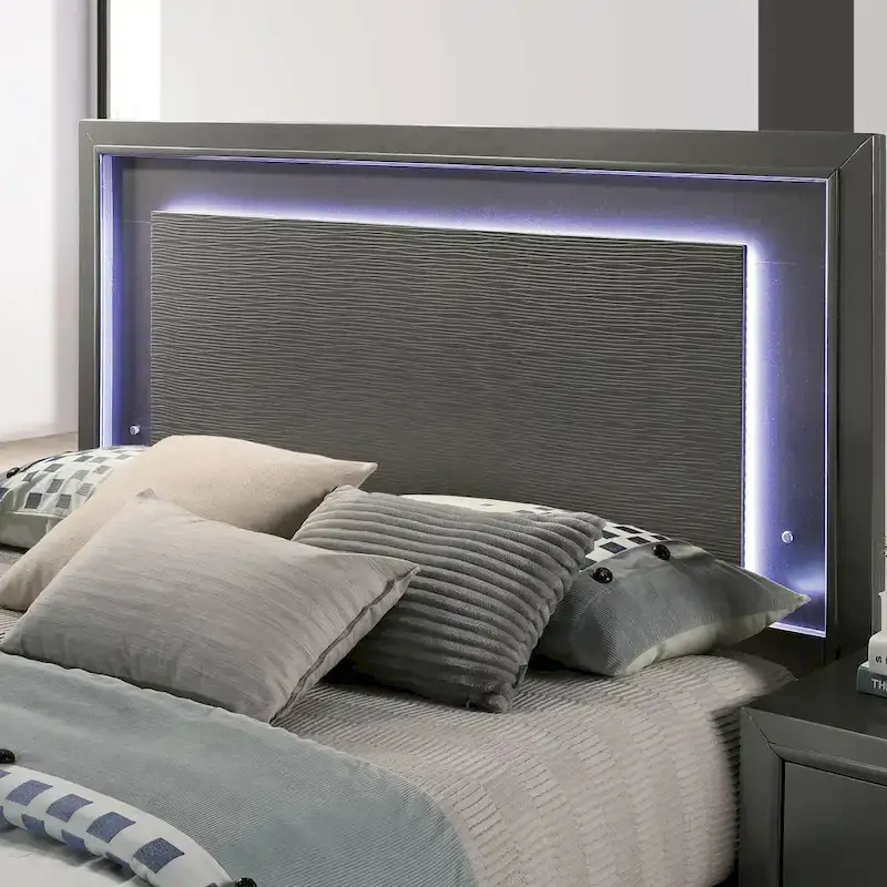 Lalt Contemporary Metallic Grey Wood LED Lighting Platform King Bed by Furniture of America