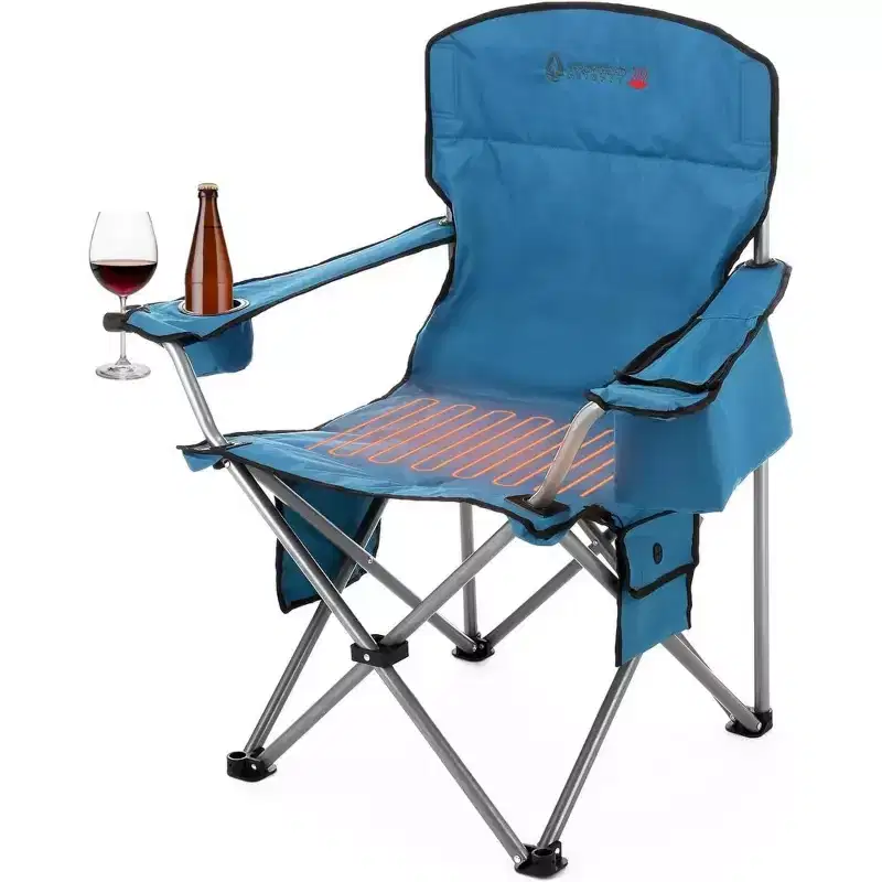 Arrowhead Outdoor Portable Heated Folding Camping Chair w/ 6-Can Cooler, 3 Heat Settings, Supports up to 330lbs (Ocean Blue)