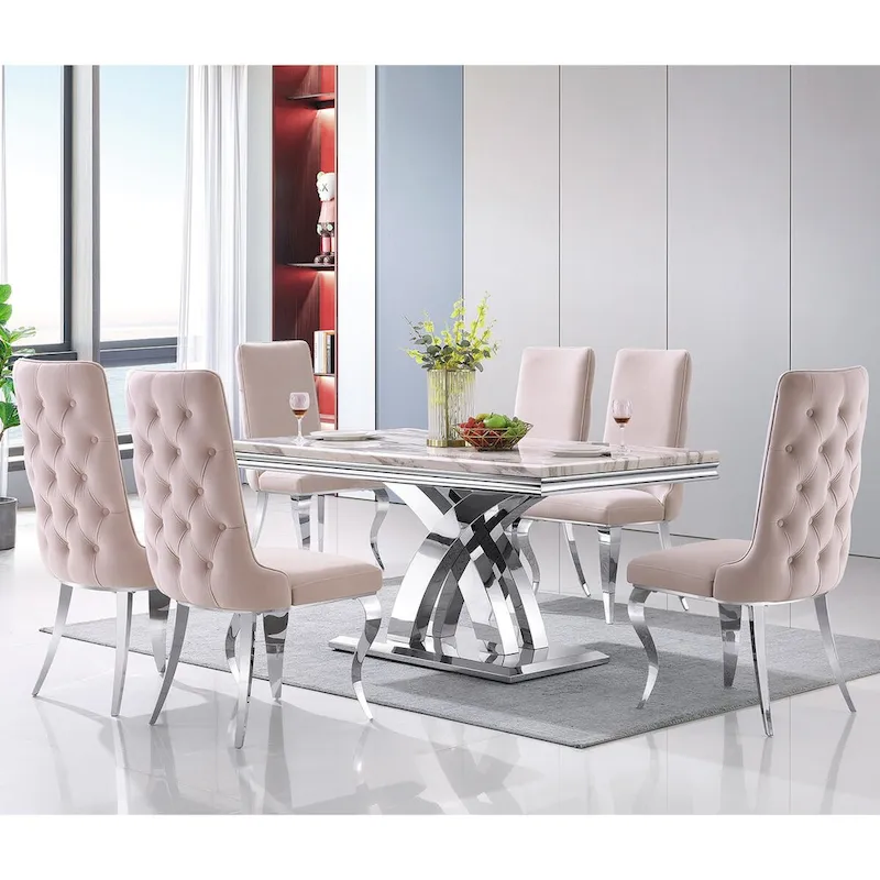 Black and Gold Dining Room Table with 65-inch top and Gold Polished Stainless Steel Metal Double X Base