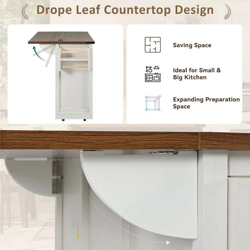 53.7 Farmhouse Kitchen Island With Power Outlet(no include stool)