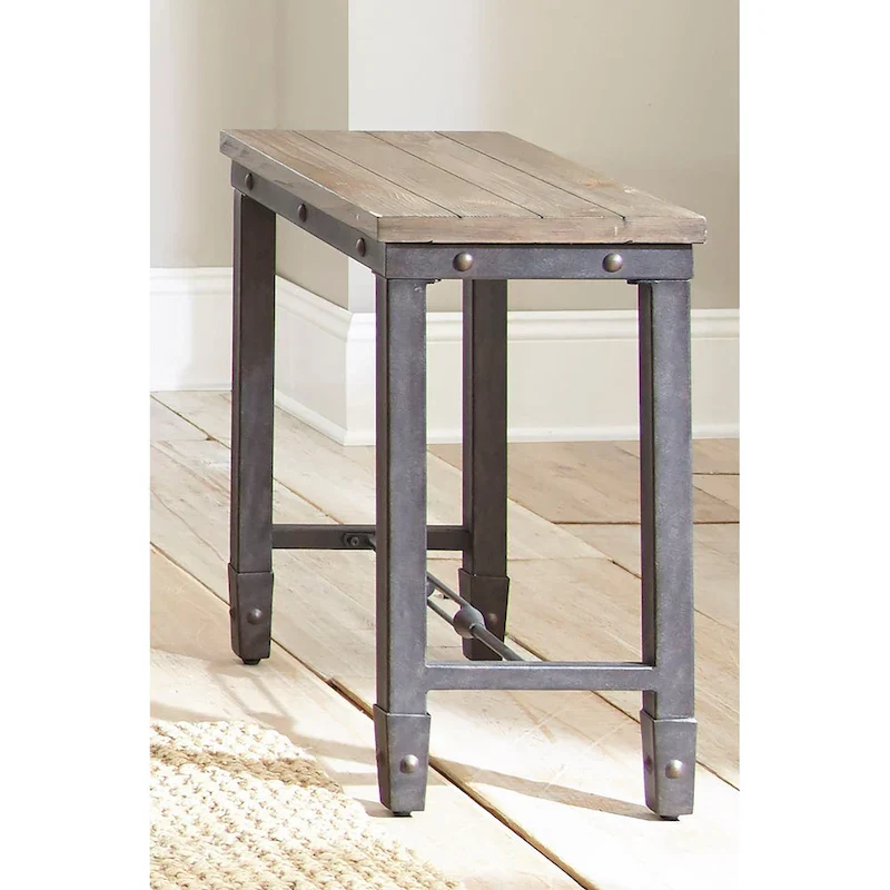 Pine Wood Iron Side Table