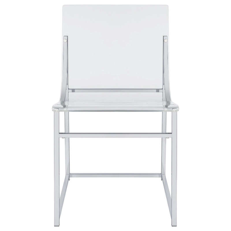 Dino 18 Inch Dining Side Chair Set of 2, Acrylic Clear Curved Seat, Chrome