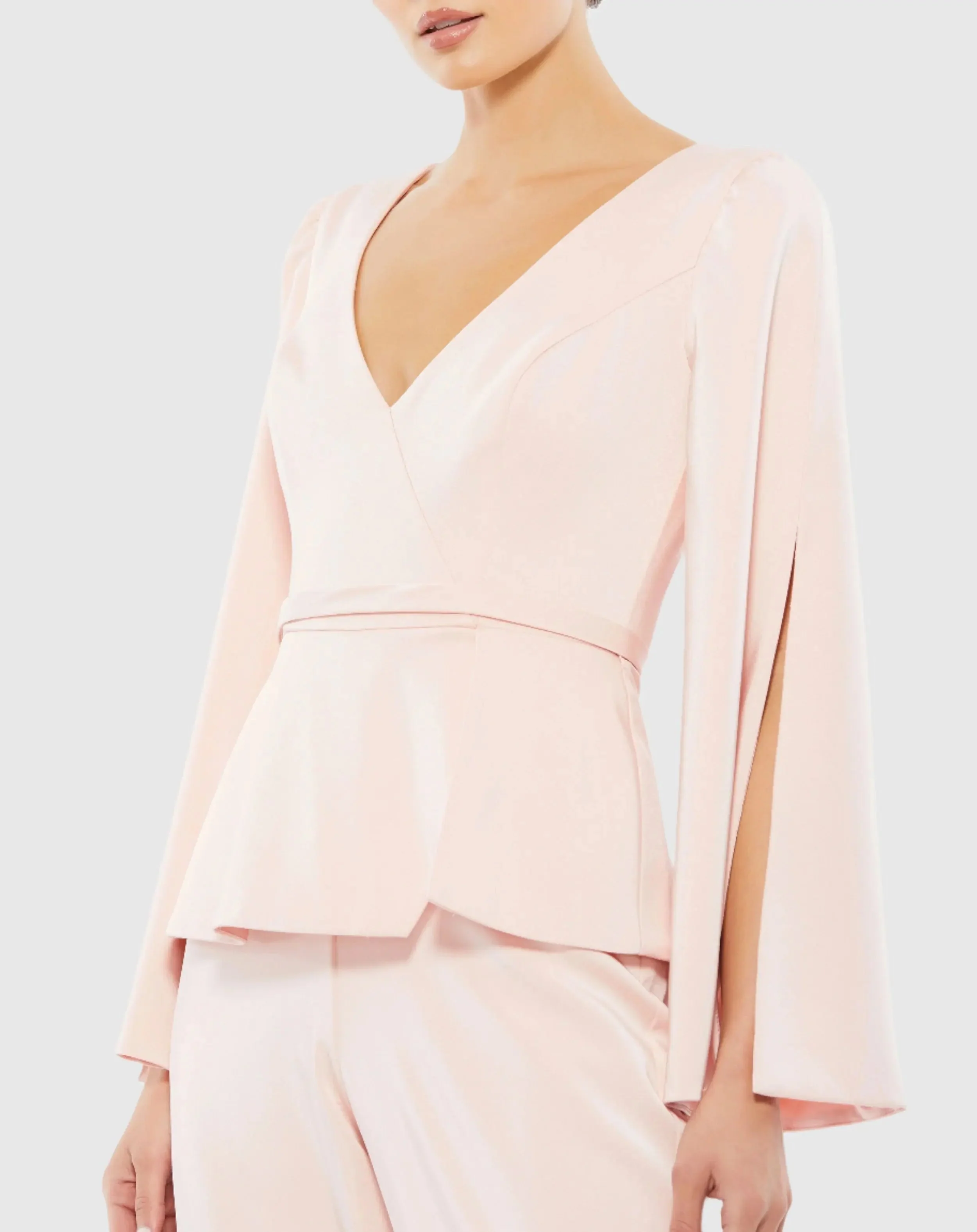 Pink Long Sleeve Crepe Pant Suit