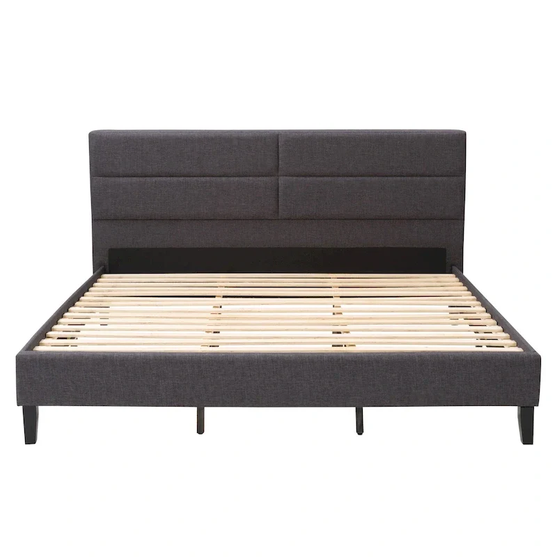 Bellevue Upholstered Tufted Panel Bed King – Solid Wood Legs, No Box Spring Needed