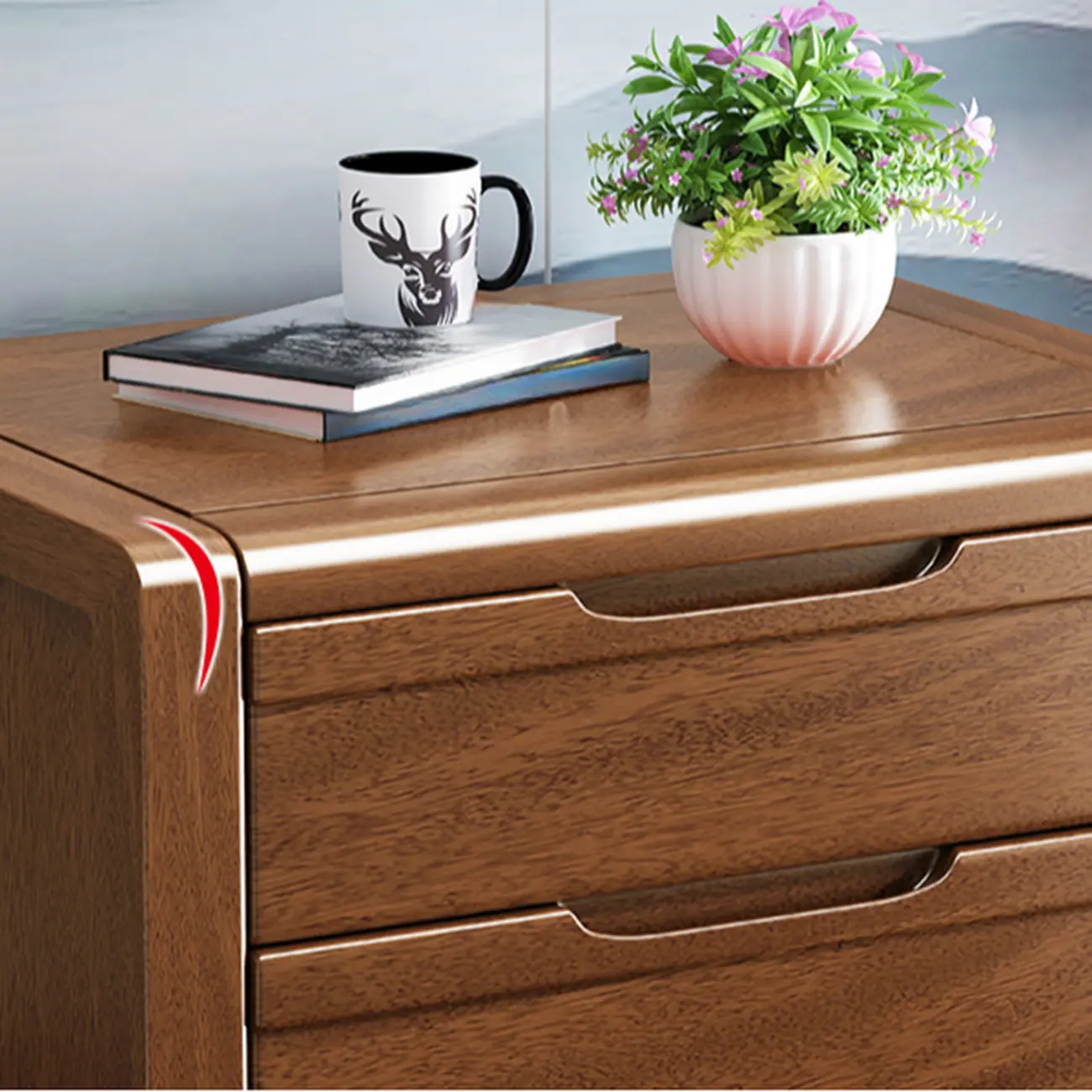 Freestanding Mid-Century Brown Solid Wood Cabinet with Drawers