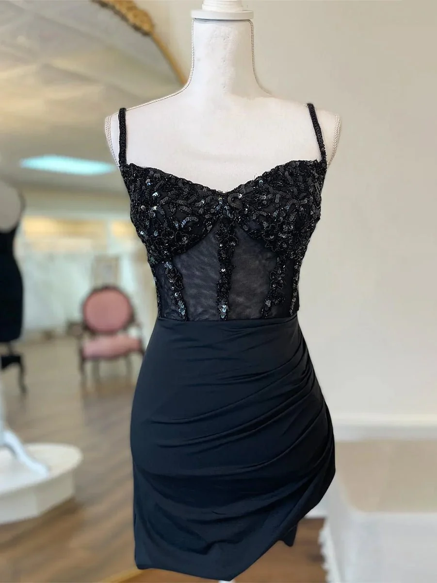 Sparkly Black Corset Sequin Tight Homecoming Dress