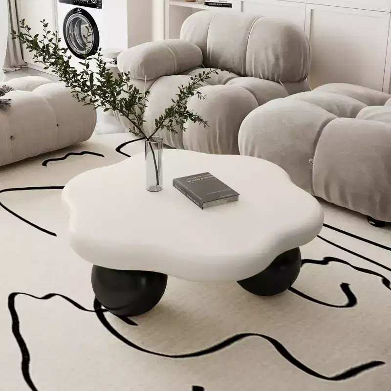 35 Cloud Coffee Table with Ball Legs, Modern Irregular Center Table for Living Room, Black