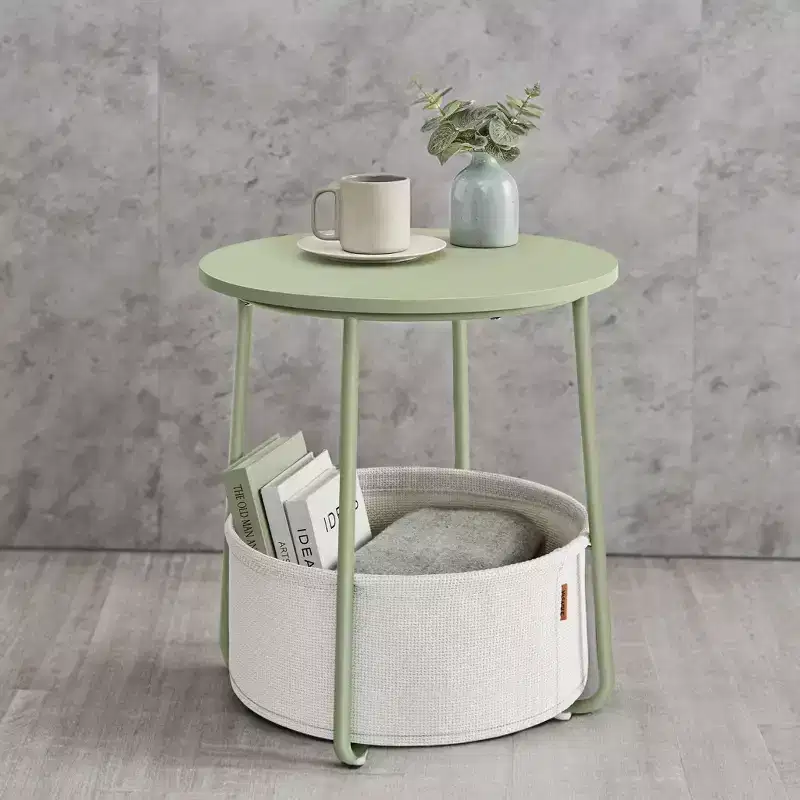 Small Side Table with Storage Round End Tables Living Room Side Tables for Small Spaces Bedroom Laurel Green and Cream White