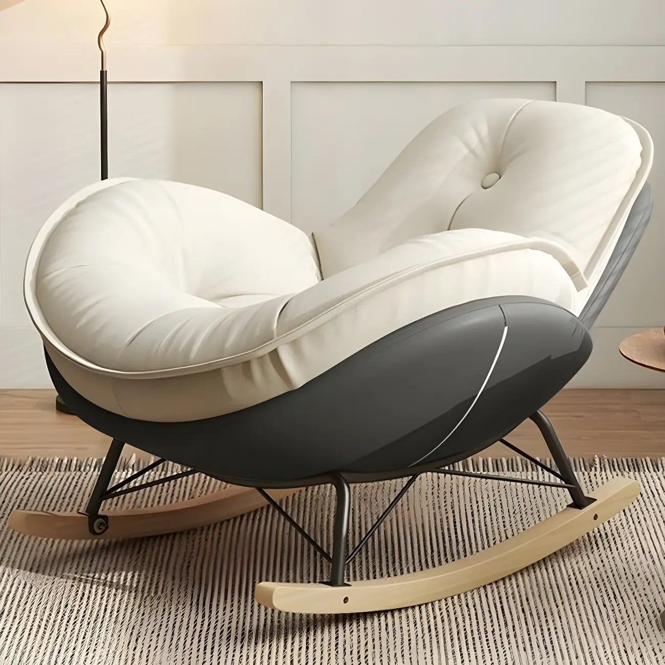 Modern Flannel Upholstered Rocking Chair with Ottoman