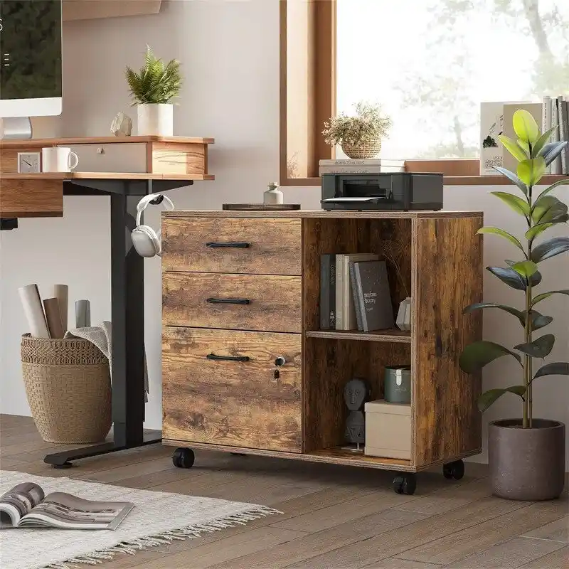 3-Drawer Mobile File Cabinet - 14.2 D x 31.5 W x 25.4 H