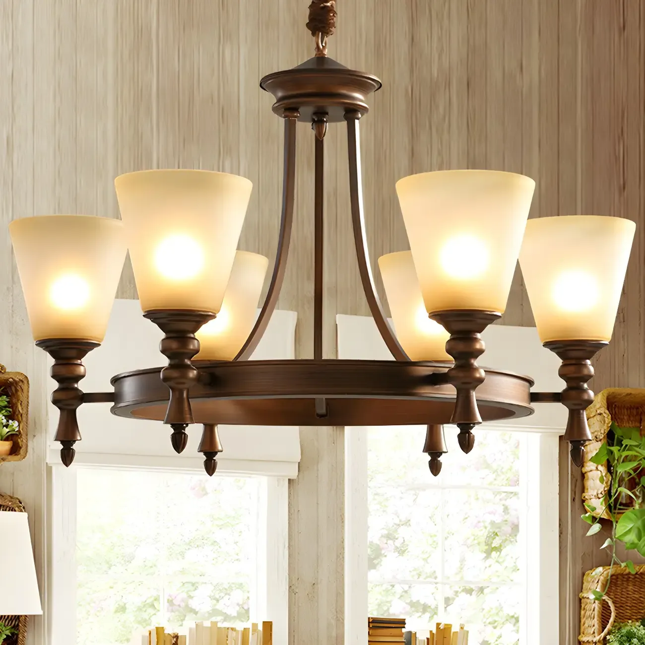 Coffee Beige Frosted Up Shade Classic Chandelier