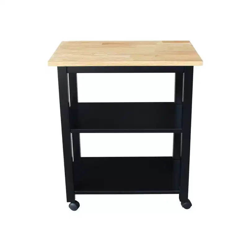 Black/Natural, Medium Oak, Wood/Beige, White Rolling Kitchen Cart with Butcher Block Top – 1-Person Assembly