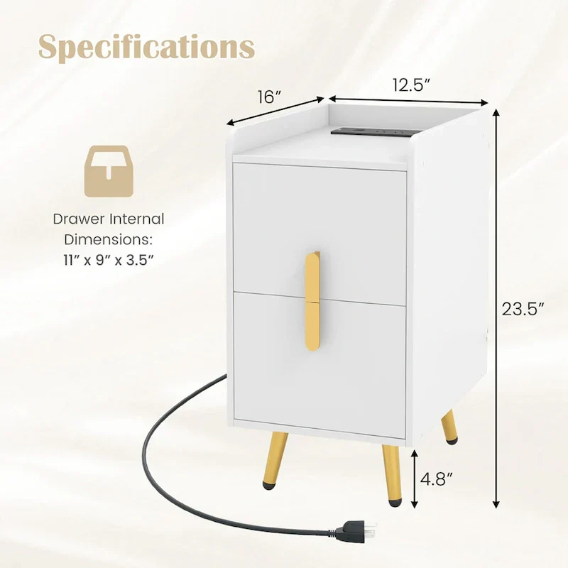 Nightstand with Charging Station - 2 Drawers