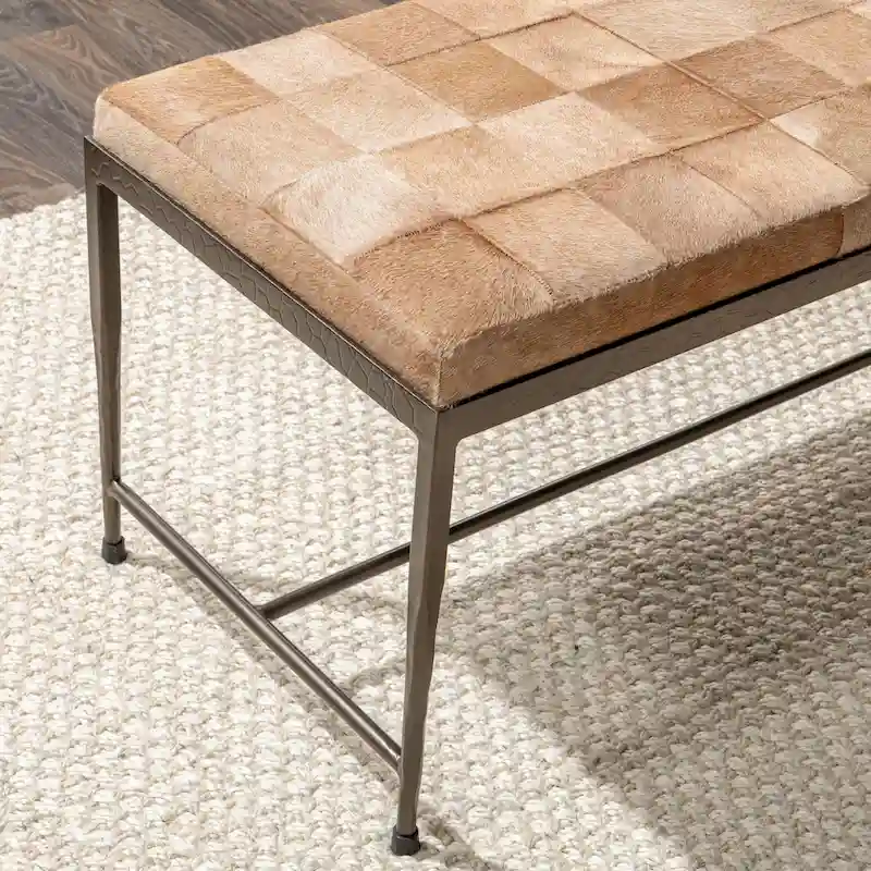 Classic Home Achen Leather Hide Ottoman Bench