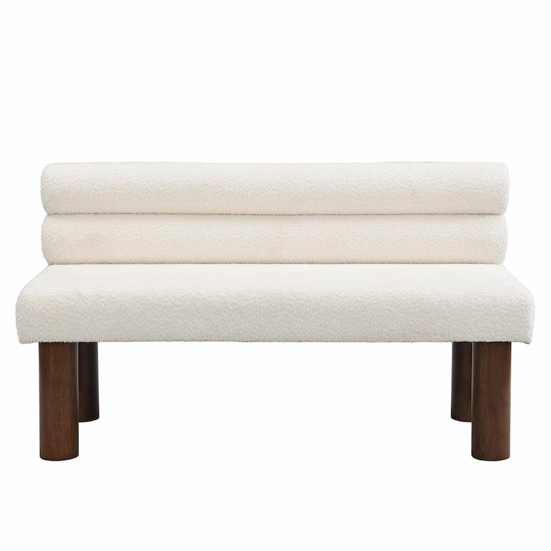 Boucle Fabric Dining Bench - Rubber Wood Legs