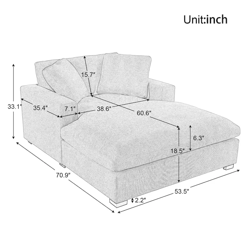 Beige 53.5  Chaise Lounge Chair