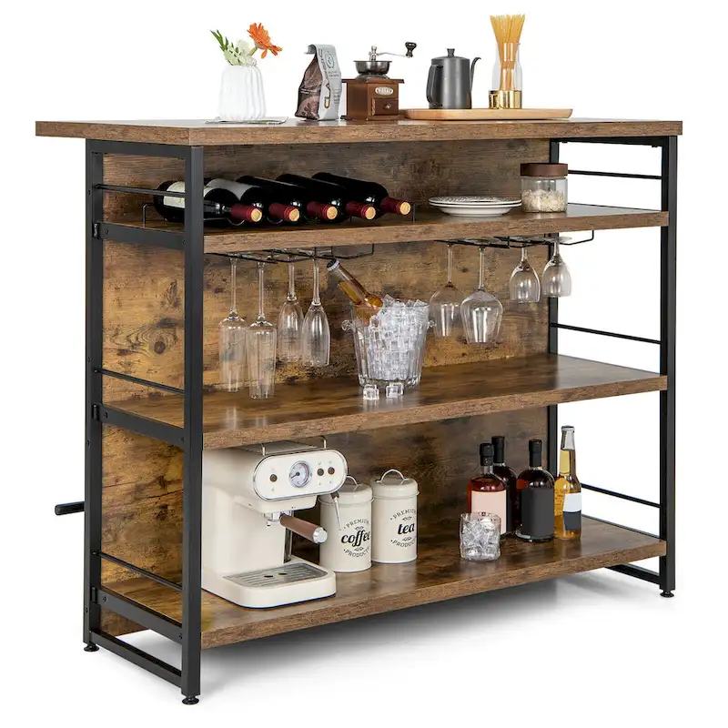 Gymax Industrial Kitchen Island Bar Table 4-Tier Storage Shelf Wine