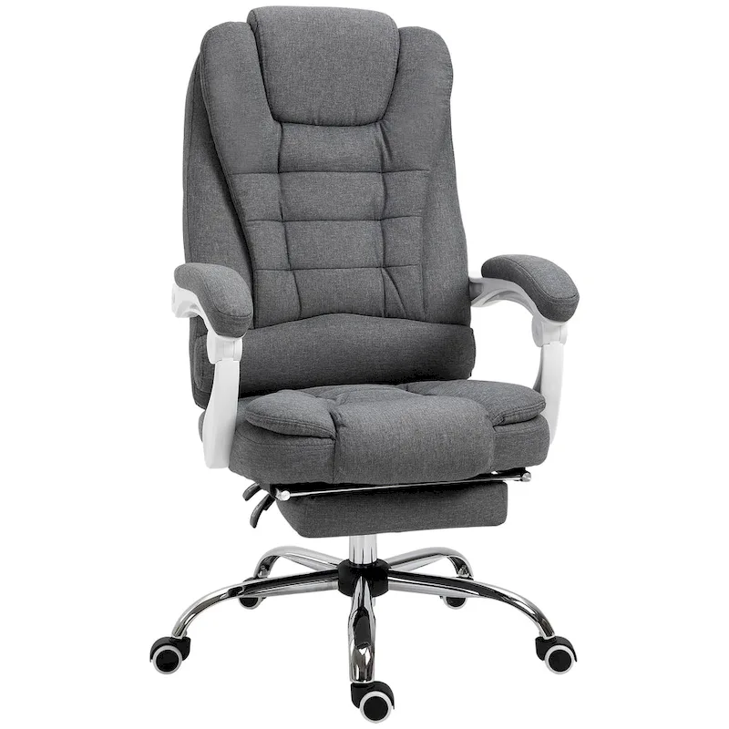 Vinsetto High-Back Executive Office Chair: Footrest, Linen-Fabric, Padded Armrests - Ergonomic