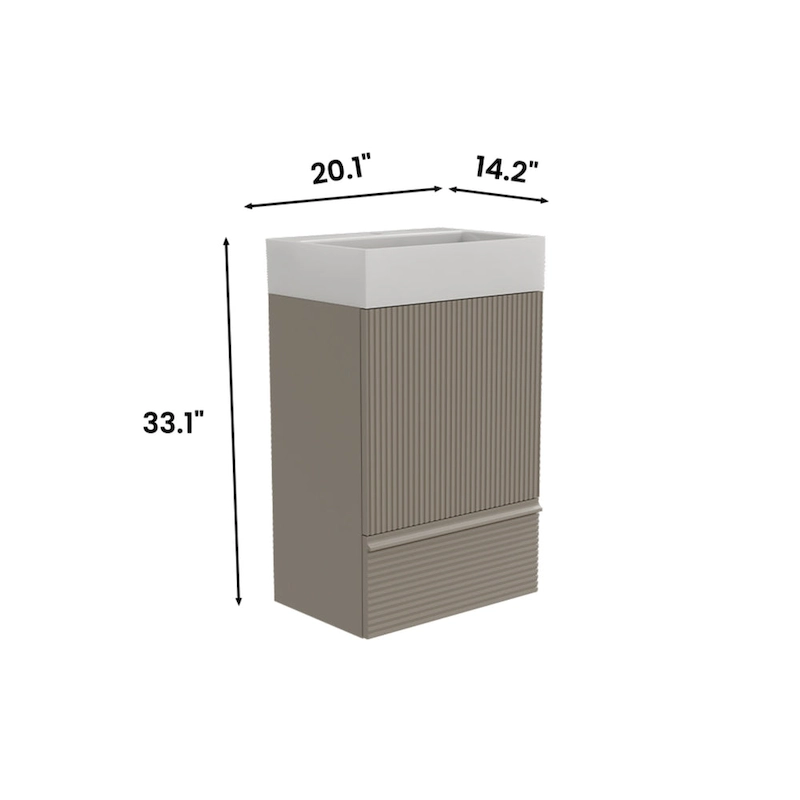 Single Sink Bathroom Vanity, Modern Grille-patterned Freestanding Vanity With Hidden Handle, Wood Bathroom Cabinet