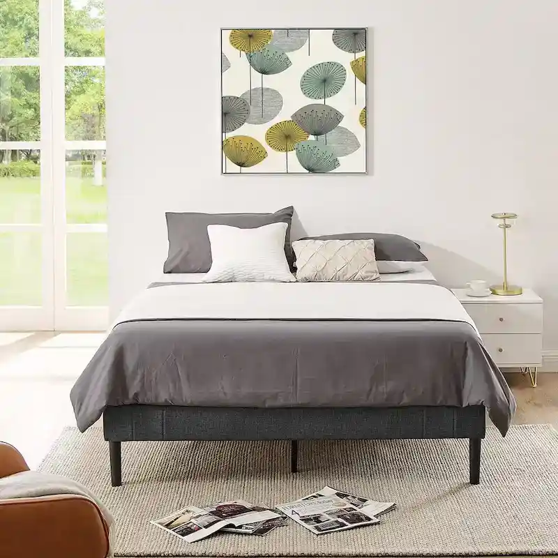 Gray Tufted Upholstered Platform Bed Frame, for 1–2 Person (Twin/Full/Queen/King)