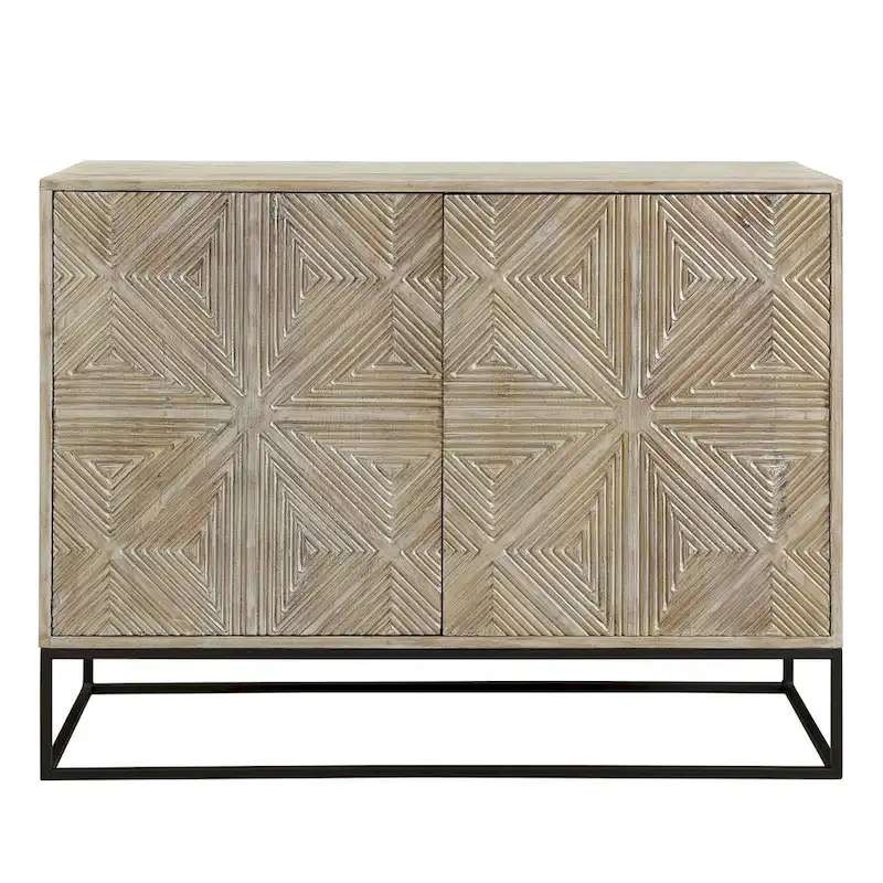 Parker 42-inch Mango Wood Carved 4-Door Sideboard with Iron Base