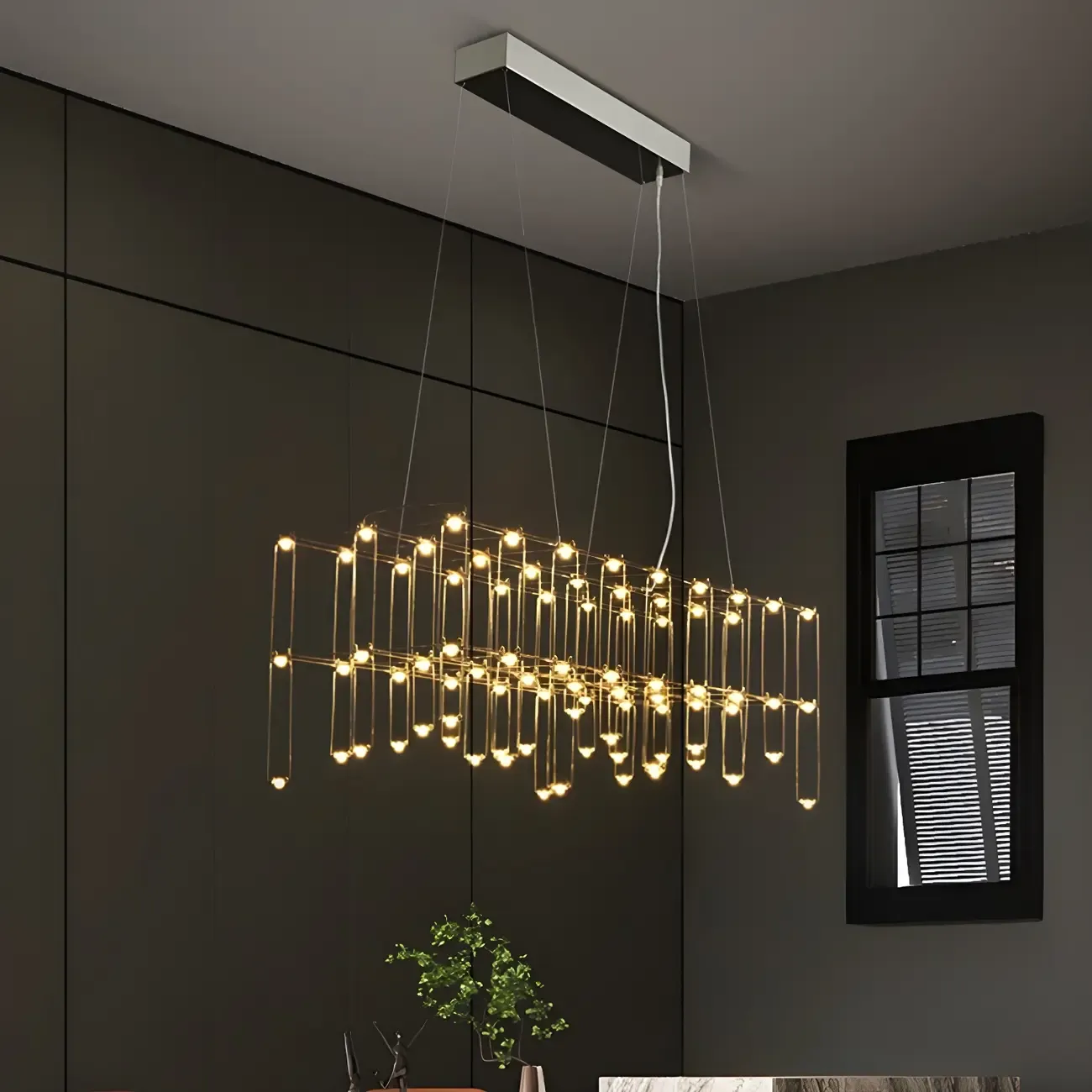 Modish Silver Rectangular Pendant Light for Kitchen