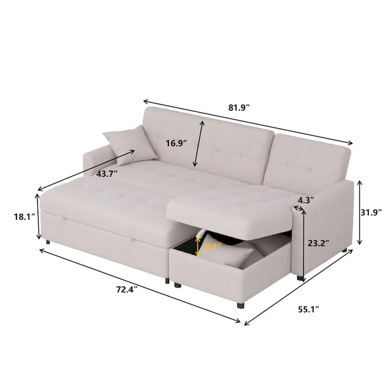 82  Wide Reversible Sleeper Sofa & Chaise