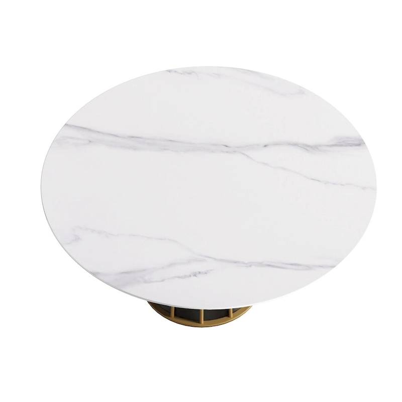 59 White Round Dining Table with Lazy Susan, Sintered Stone Tabletop - N/A