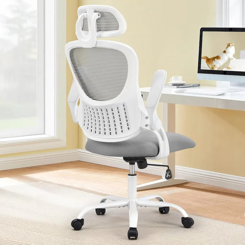 Office Computer Desk Chair, Ergonomic High-Back Mesh Rolling Work Chairs with Wheels &Adjustable Headrests, Comfy Flip-up Arms