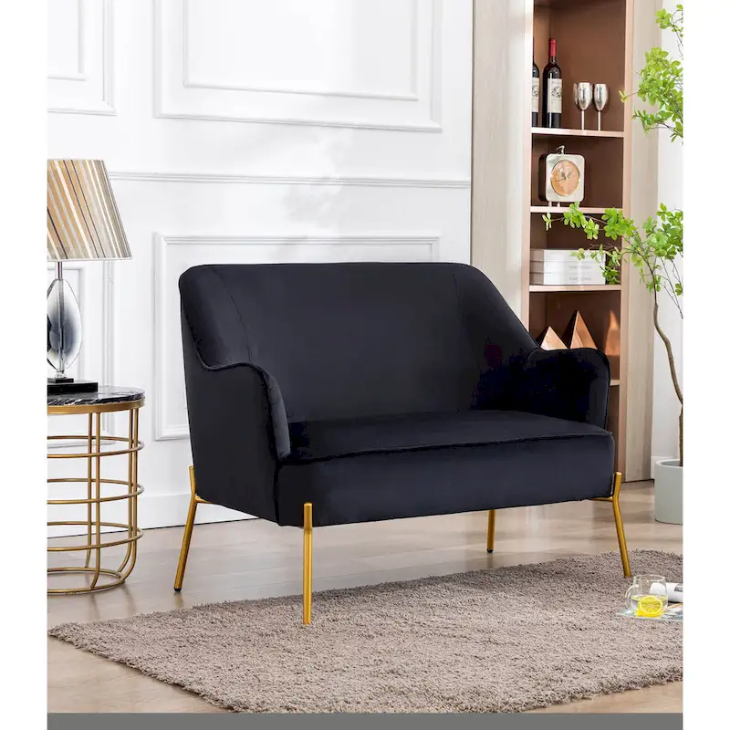 2-Seat Velvet Loveseat Sofa with Gold Chrome Legs