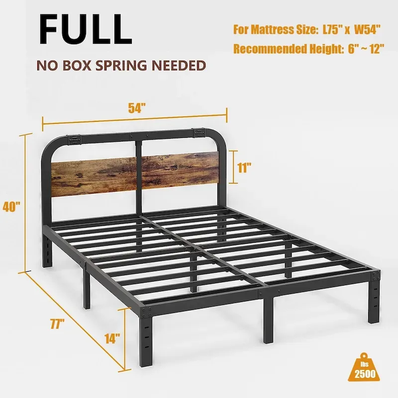 Heavy Duty Anti-Sway 40 Inch Iron Bed With Solid Wood Headboard
