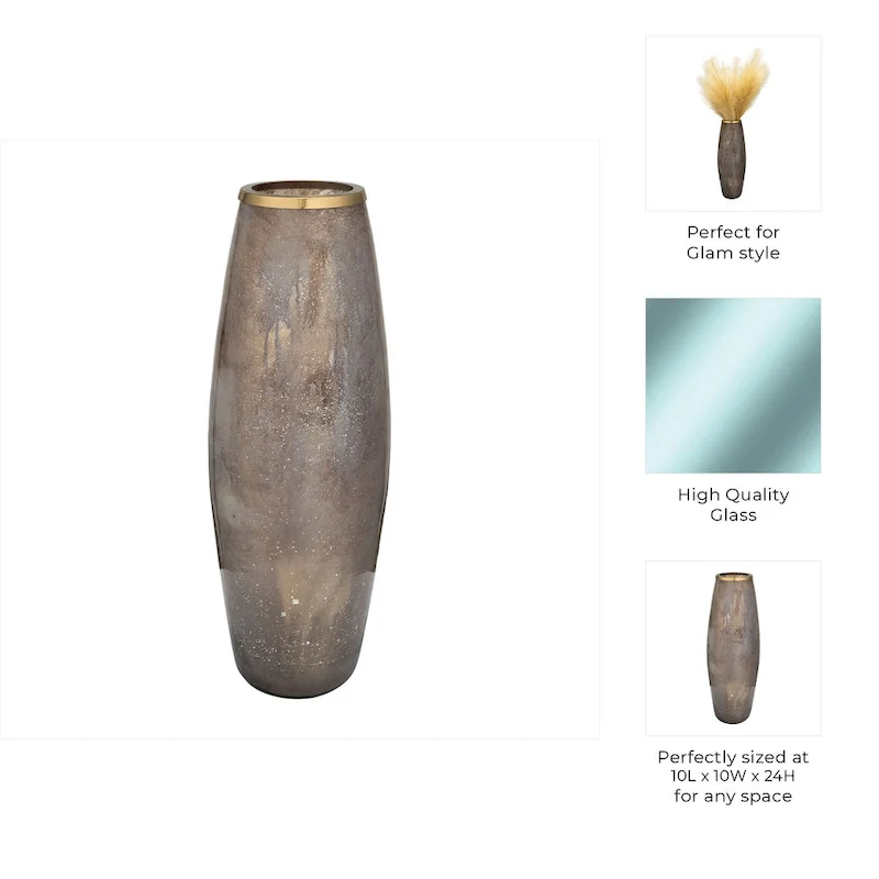 Sagebrook Home Glass Vase with Aluminum Rim and Sleek Glam Design