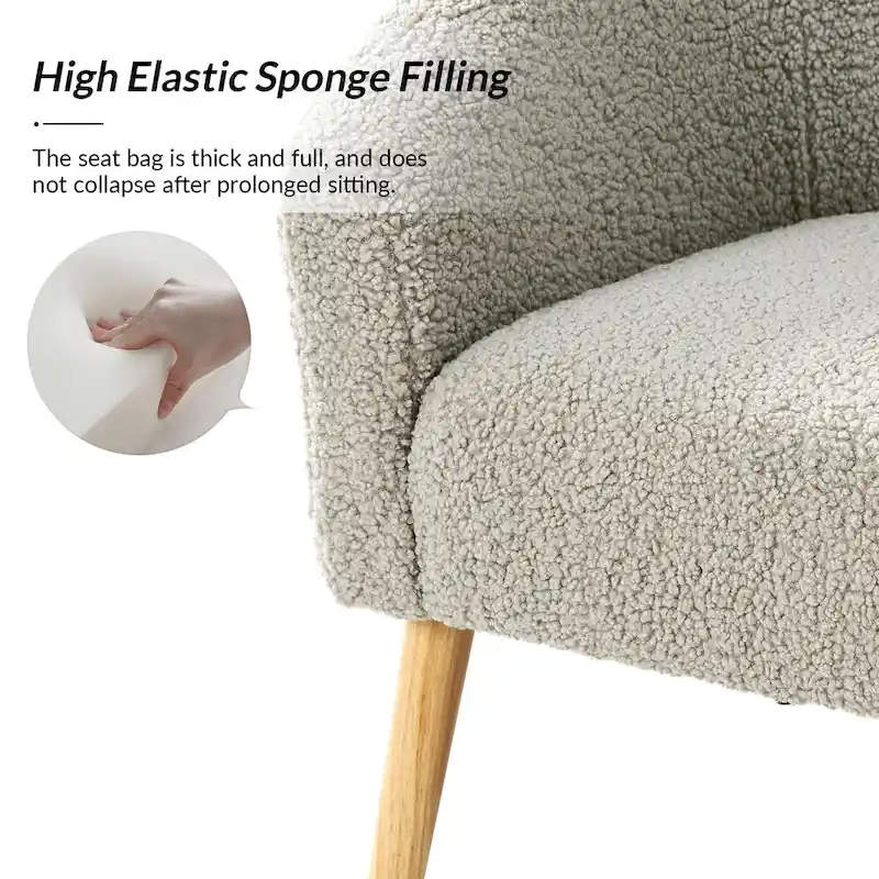 Modern Boucle Armchair with Solid Wood Legs, Set of 2